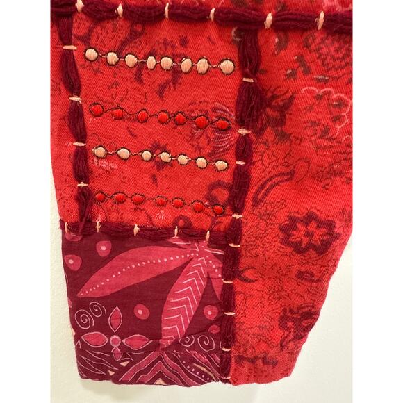 Coldwater Creek Red Patchwork Cotton Button-Up Jacket Sz L Boho Folk Art Style - Picture 7 of 8